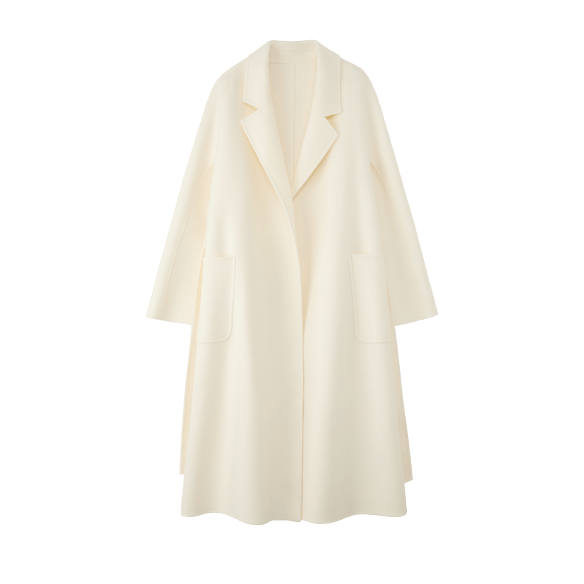 Women's White M Labbro Robe - Style Double - faced Cashmere Coat | Long Belted Woolen Jacket - 幽兹