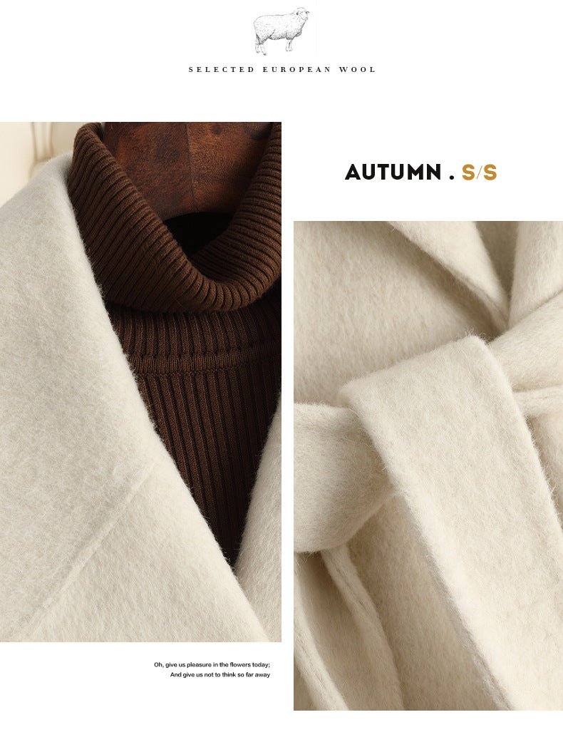 Women's Candy - colored Double - faced Wool Coat | Belted Long Trench Style - 幽兹