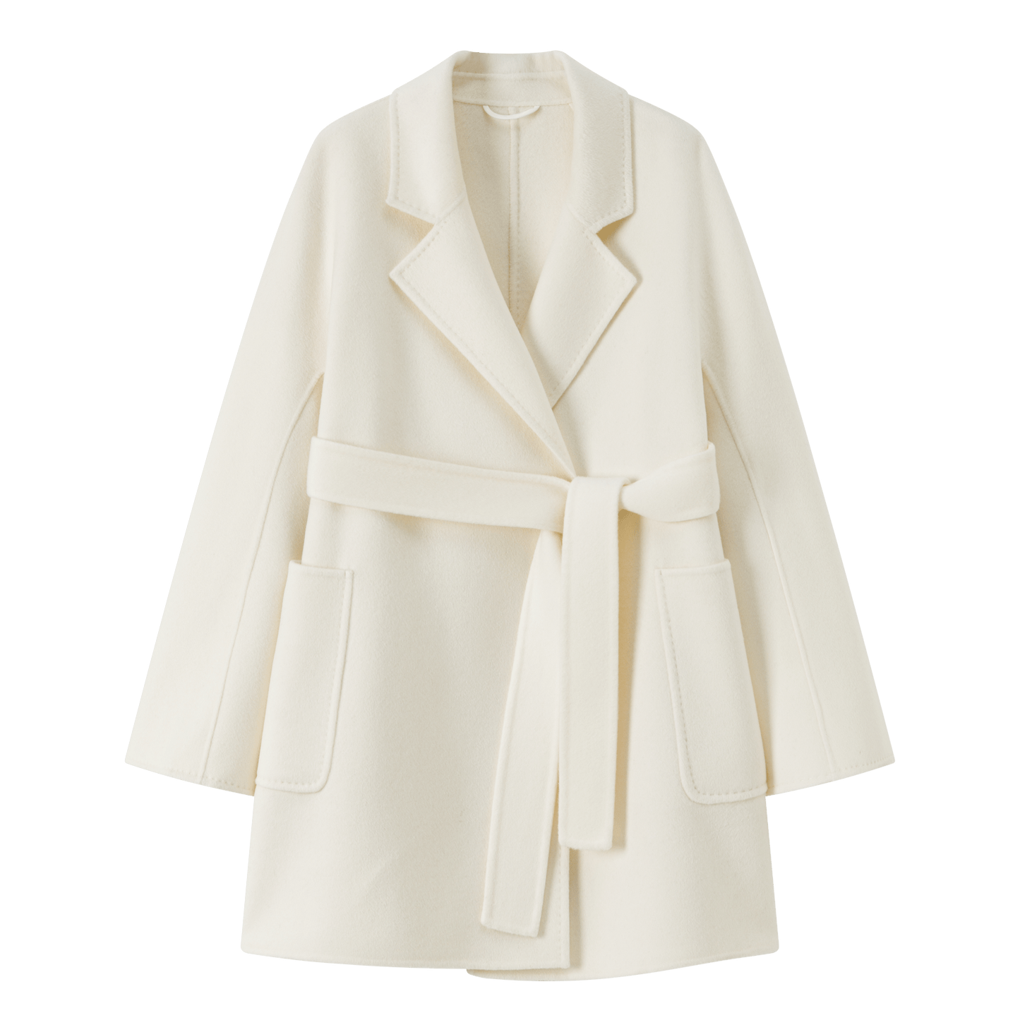 Women's White Mid - length Robe - style Double - faced Wool Coat | Petite - Friendly, High - end Elegance - 幽兹