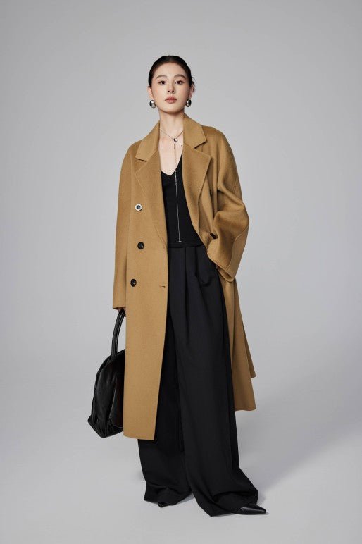 Max801 Camel Double - faced Cashmere Coat | Autumn/Winter Long Double - breasted Woolen Jacket - 幽兹