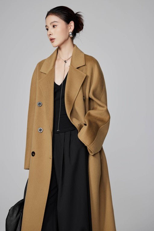 Max801 Camel Double - faced Cashmere Coat | Autumn/Winter Long Double - breasted Woolen Jacket - 幽兹