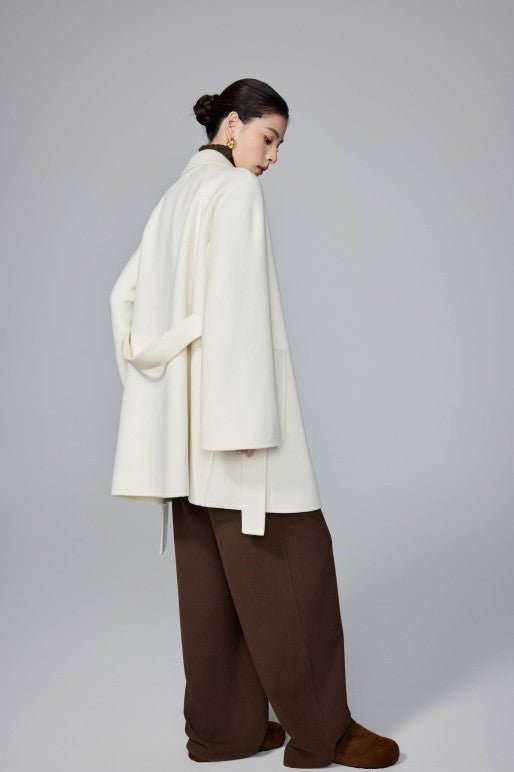 Women's White Mid - length Robe - style Double - faced Wool Coat | Petite - Friendly, High - end Elegance - 幽兹