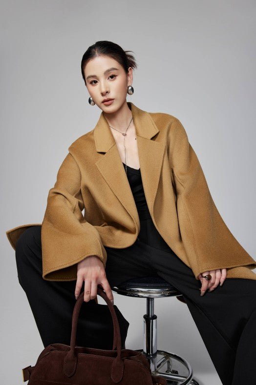 Women's Camel Mid - length Robe - style Double - faced Wool Coat | Petite - Friendly, High - end Elegance - 幽兹