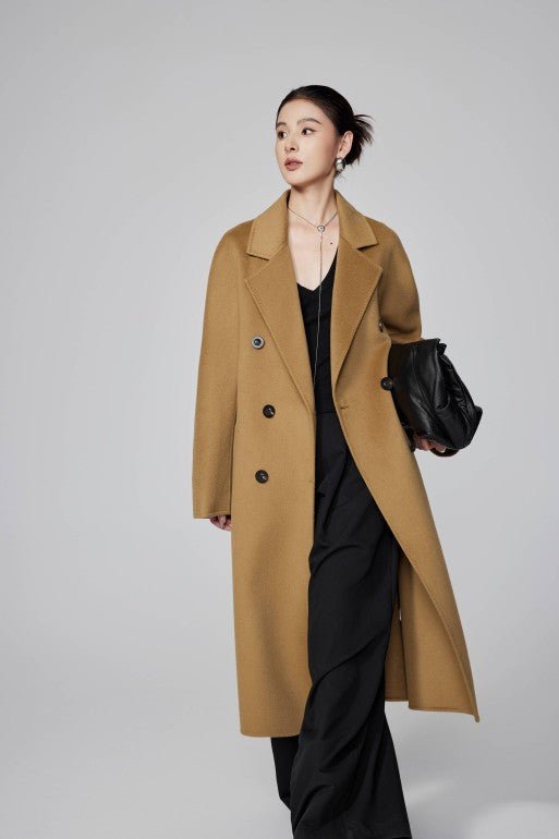 Max801 Camel Double - faced Cashmere Coat | Autumn/Winter Long Double - breasted Woolen Jacket - 幽兹