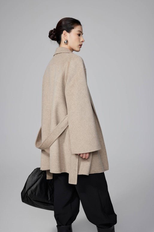 Women's Khaki Mid - length Robe - style Double - faced Wool Coat | Petite - Friendly, High - end Elegance - 幽兹