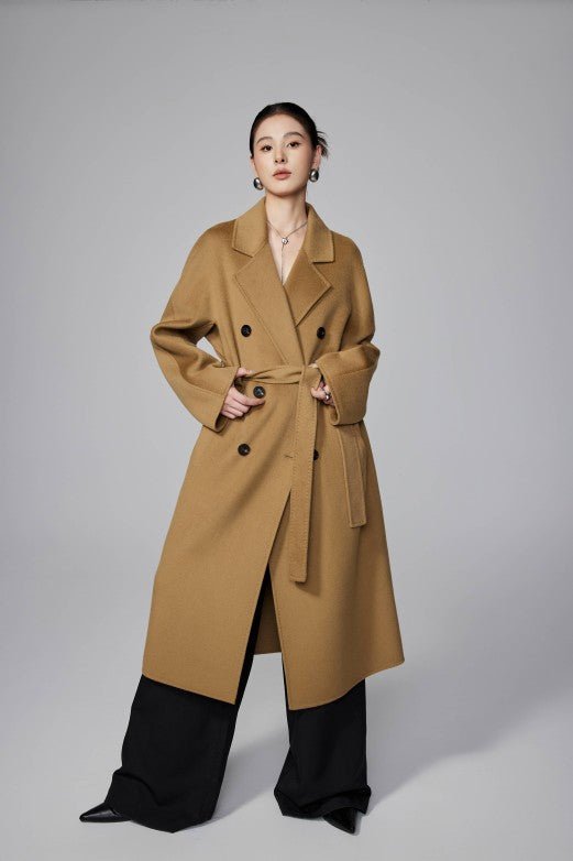 Max801 Camel Double - faced Cashmere Coat | Autumn/Winter Long Double - breasted Woolen Jacket - 幽兹