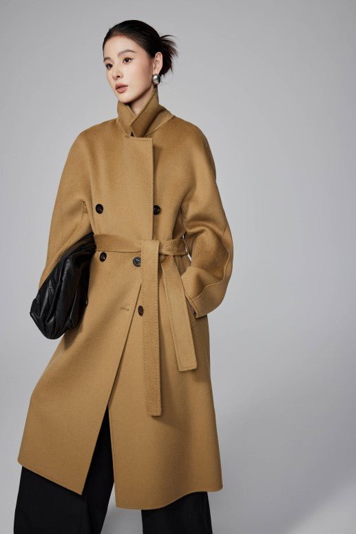 Max801 Camel Double - faced Cashmere Coat | Autumn/Winter Long Double - breasted Woolen Jacket - 幽兹