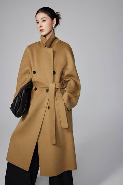 Max801 Camel Double - faced Cashmere Coat | Autumn/Winter Long Double - breasted Woolen Jacket - 幽兹