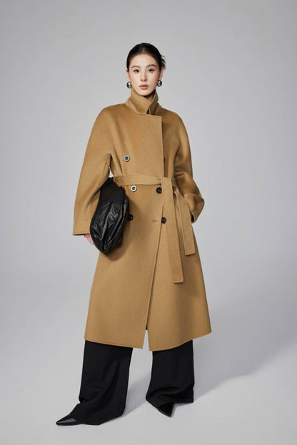 Max801 Camel Double - faced Cashmere Coat | Autumn/Winter Long Double - breasted Woolen Jacket - 幽兹