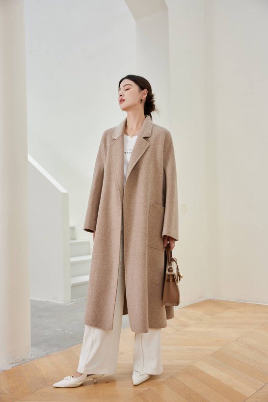 Women's Oat M Labbro Robe - Style Double - faced Cashmere Coat | Long Belted Woolen Jacket - 幽兹