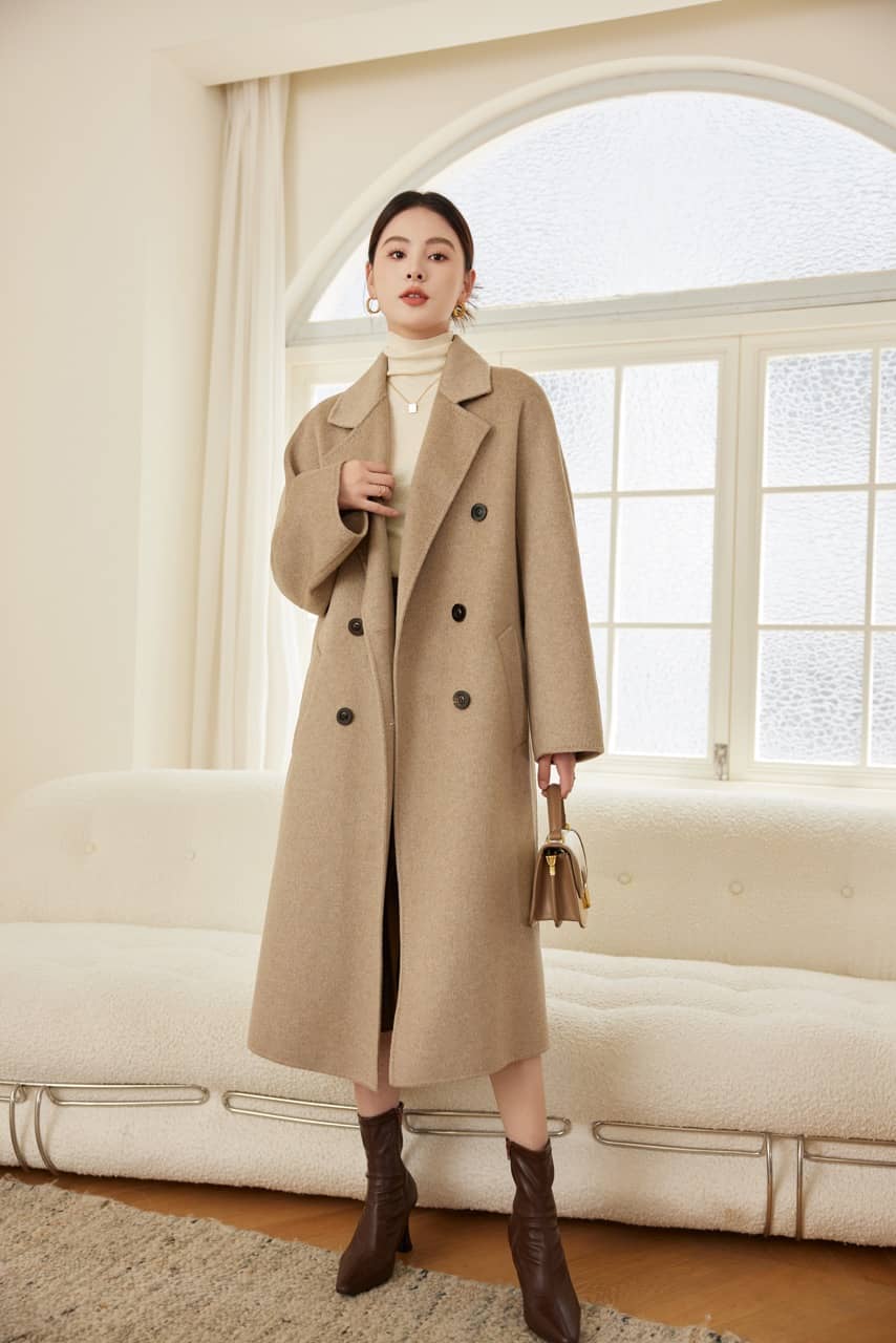 Max801 Khaki Double - faced Cashmere Coat | 2024 Autumn/Winter Long Double - breasted Woolen Jacket - 幽兹