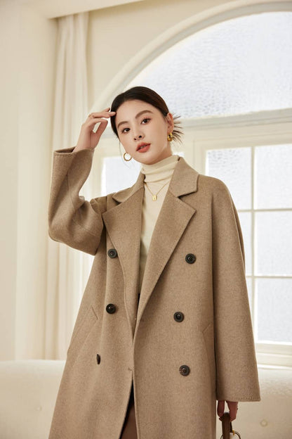 Max801 Khaki Double - faced Cashmere Coat | 2024 Autumn/Winter Long Double - breasted Woolen Jacket - 幽兹