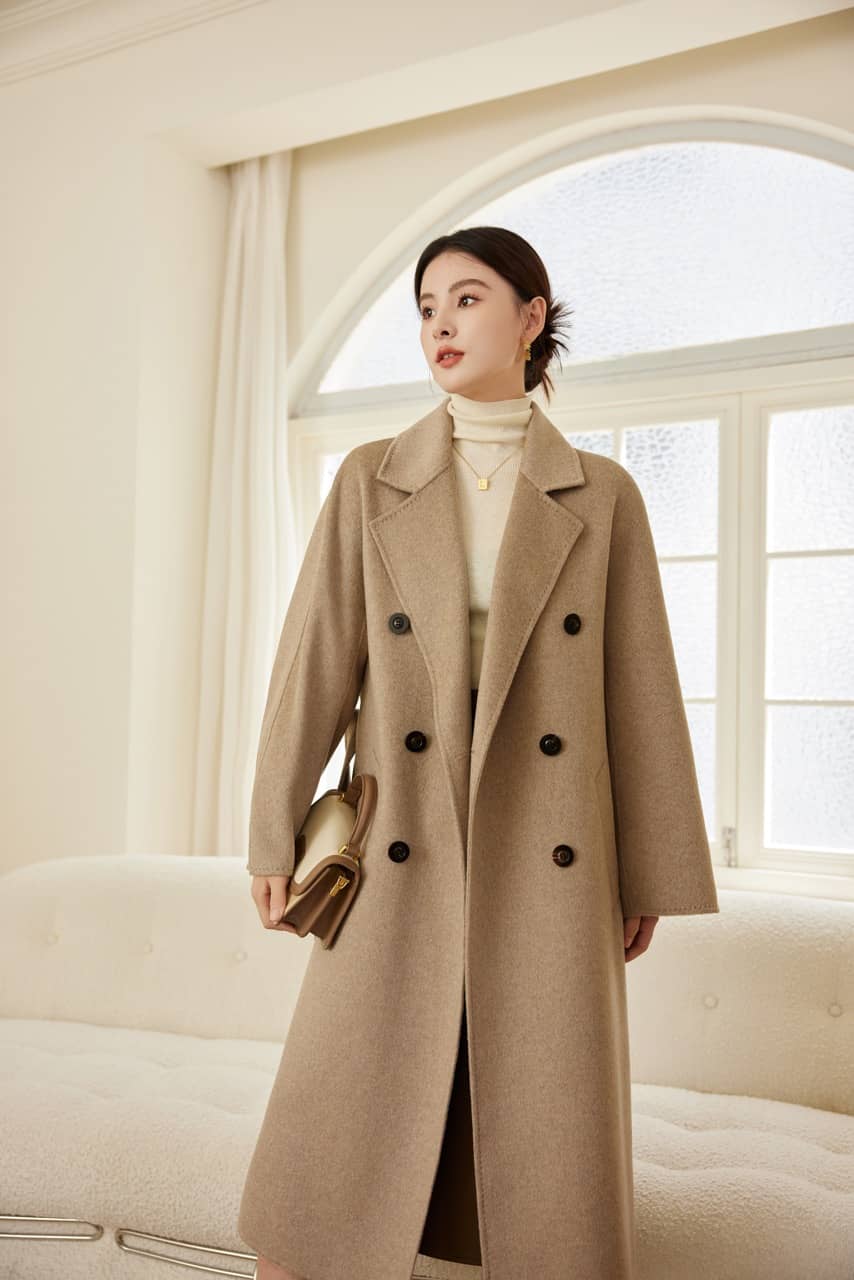 Max801 Khaki Double - faced Cashmere Coat | 2024 Autumn/Winter Long Double - breasted Woolen Jacket - 幽兹
