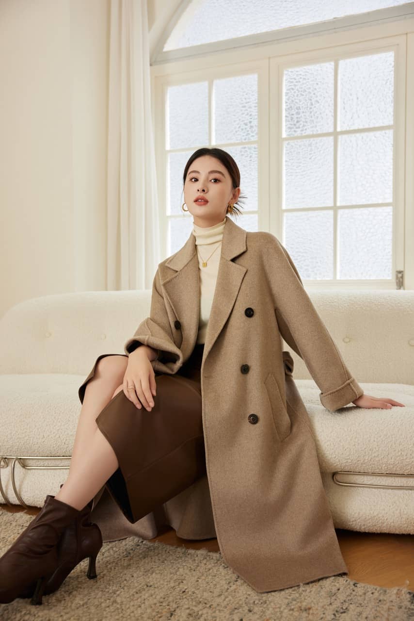 Max801 Khaki Double - faced Cashmere Coat | 2024 Autumn/Winter Long Double - breasted Woolen Jacket - 幽兹