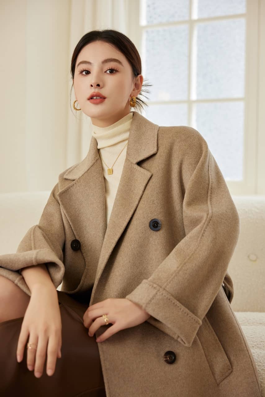 Max801 Khaki Double - faced Cashmere Coat | 2024 Autumn/Winter Long Double - breasted Woolen Jacket - 幽兹