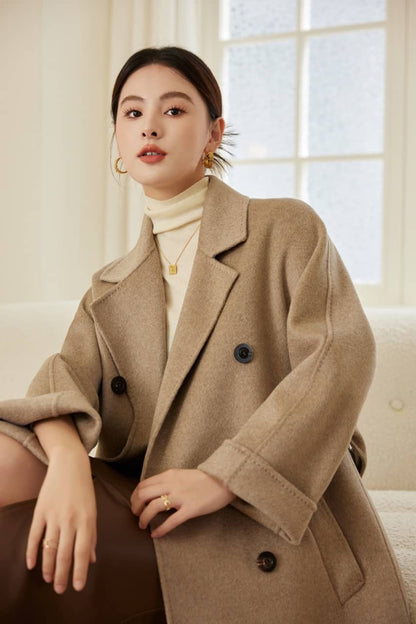Max801 Khaki Double - faced Cashmere Coat | 2024 Autumn/Winter Long Double - breasted Woolen Jacket - 幽兹