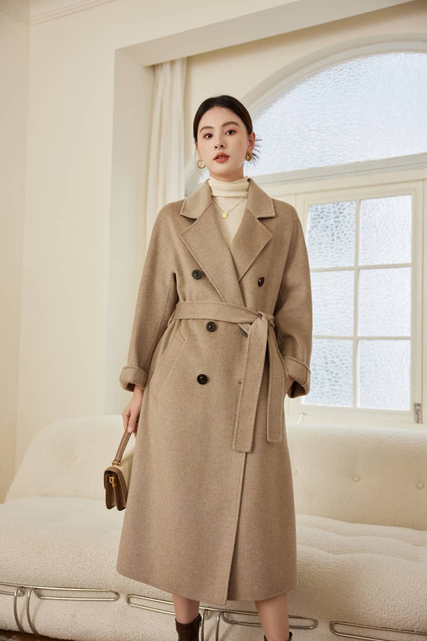 Max801 Khaki Double - faced Cashmere Coat | 2024 Autumn/Winter Long Double - breasted Woolen Jacket - 幽兹
