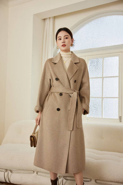 Max801 Khaki Double - faced Cashmere Coat | 2024 Autumn/Winter Long Double - breasted Woolen Jacket - 幽兹