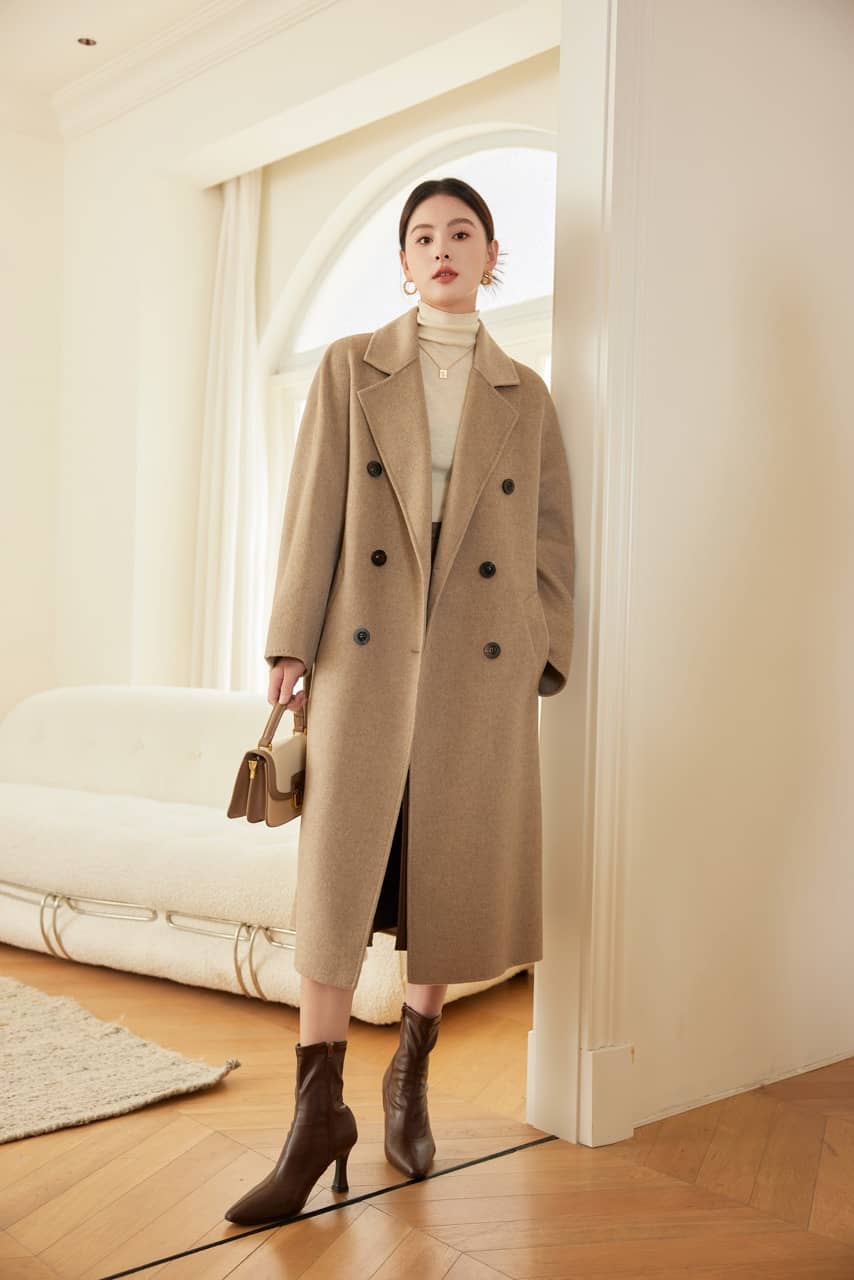 Max801 Khaki Double - faced Cashmere Coat | 2024 Autumn/Winter Long Double - breasted Woolen Jacket - 幽兹