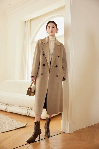 Max801 Khaki Double - faced Cashmere Coat | 2024 Autumn/Winter Long Double - breasted Woolen Jacket - 幽兹