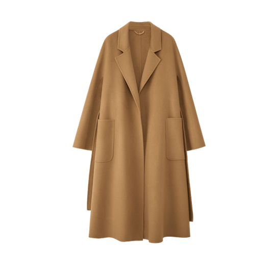 Women's Camel M Labbro Robe - Style Double - faced Cashmere Coat | Long Belted Woolen Jacket - 幽兹