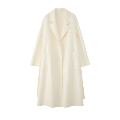 Women's White M Labbro Robe - Style Double - faced Cashmere Coat | Long Belted Woolen Jacket - 幽兹