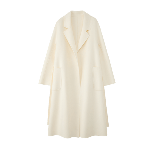 Women's White M Labbro Robe - Style Double - faced Cashmere Coat | Long Belted Woolen Jacket - 幽兹