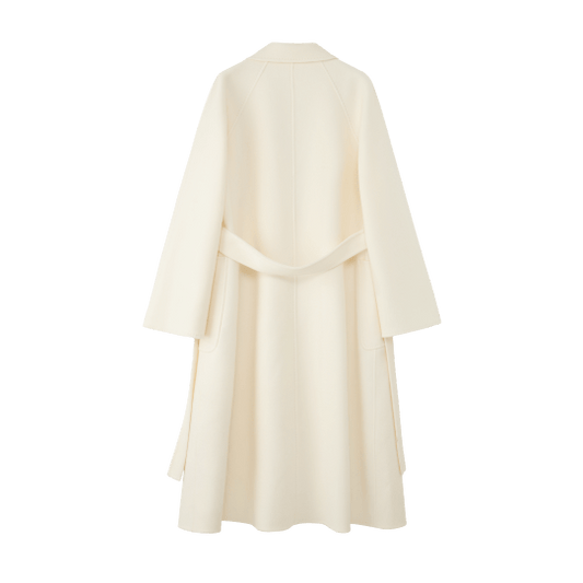 Women's White M Labbro Robe - Style Double - faced Cashmere Coat | Long Belted Woolen Jacket - 幽兹