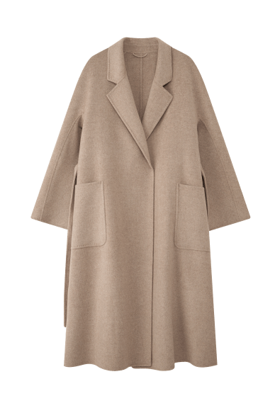Women's Oat M Labbro Robe - Style Double - faced Cashmere Coat | Long Belted Woolen Jacket - 幽兹