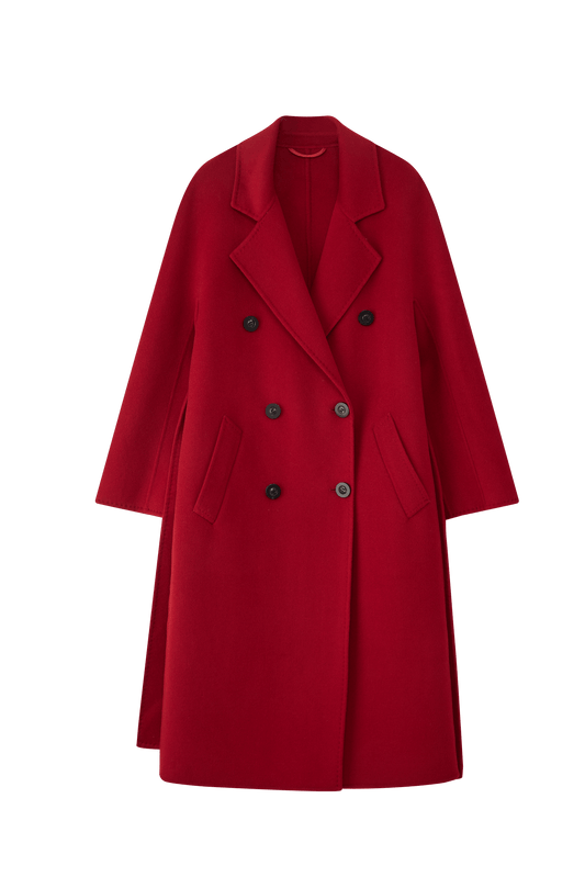 Max801 Red Double - faced Cashmere Coat | Autumn/Winter Long Double - breasted Woolen Jacket - 幽兹