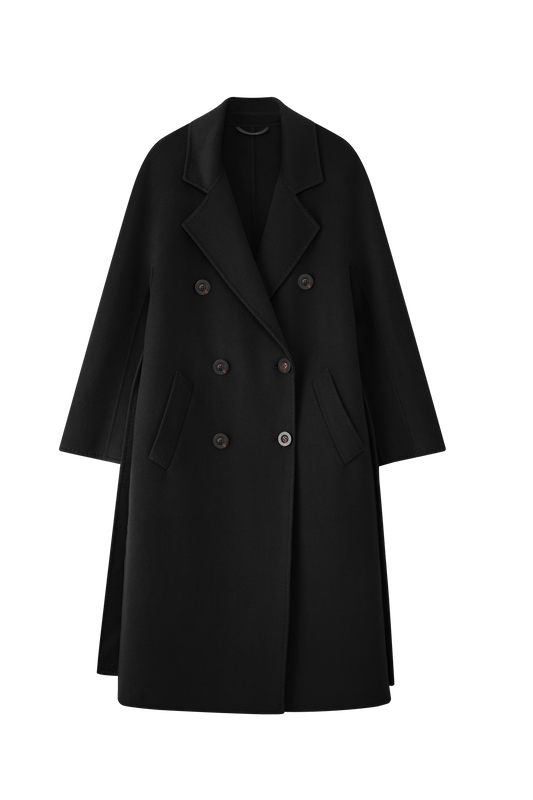 Max801 Black Double - faced Cashmere Coat | Autumn/Winter Long Double - breasted Woolen Jacket - 幽兹