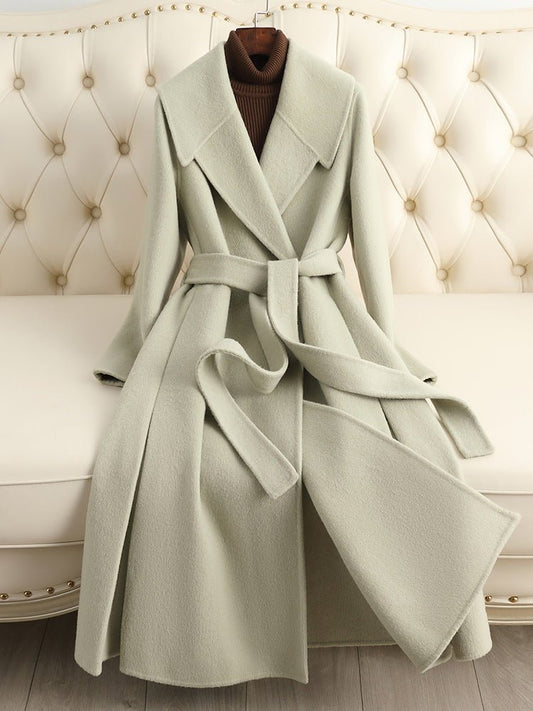 Women's Candy - colored Double - faced Wool Coat | Belted Long Trench Style - 幽兹