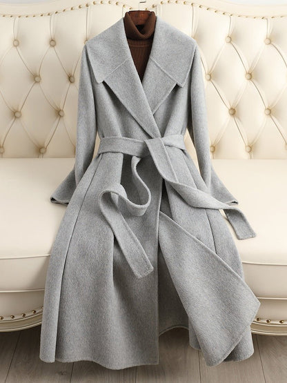 Women's Candy - colored Double - faced Wool Coat | Belted Long Trench Style - 幽兹