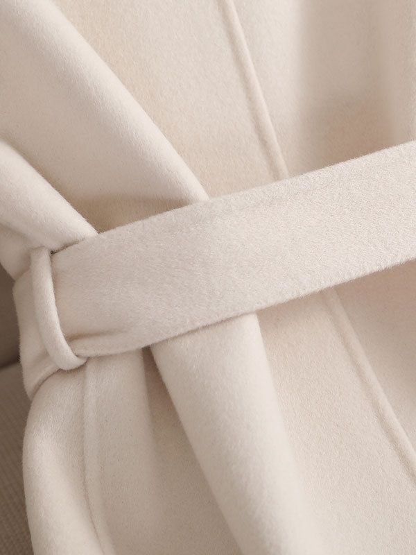 Women's Camel Double - faced Wool Coat with Belt, Mid - length - 幽兹