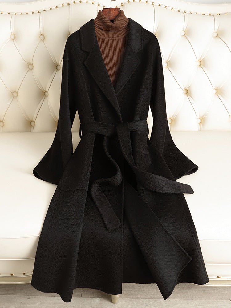 2025 New Women's Double - faced Wool Coat | Water - wave Pattern, Knee - length - 幽兹