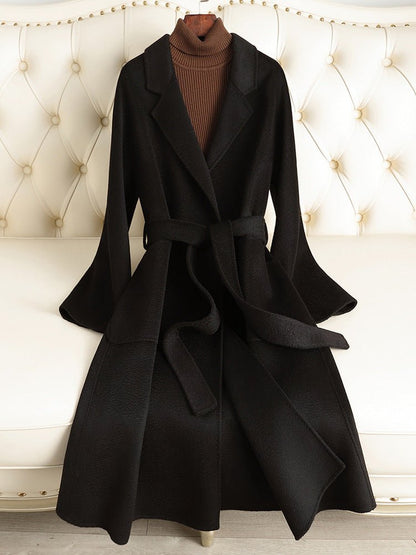 2025 New Women's Double - faced Wool Coat | Water - wave Pattern, Knee - length - 幽兹