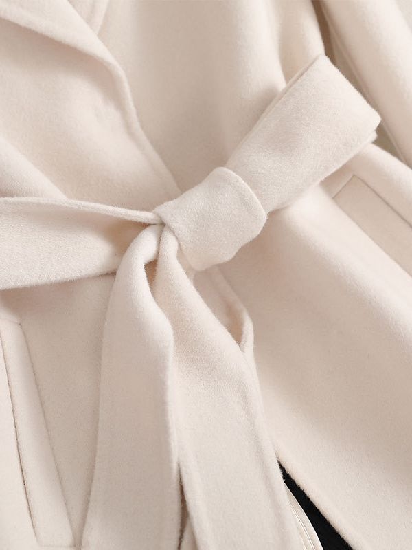Women's Camel Double - faced Wool Coat with Belt, Mid - length - 幽兹