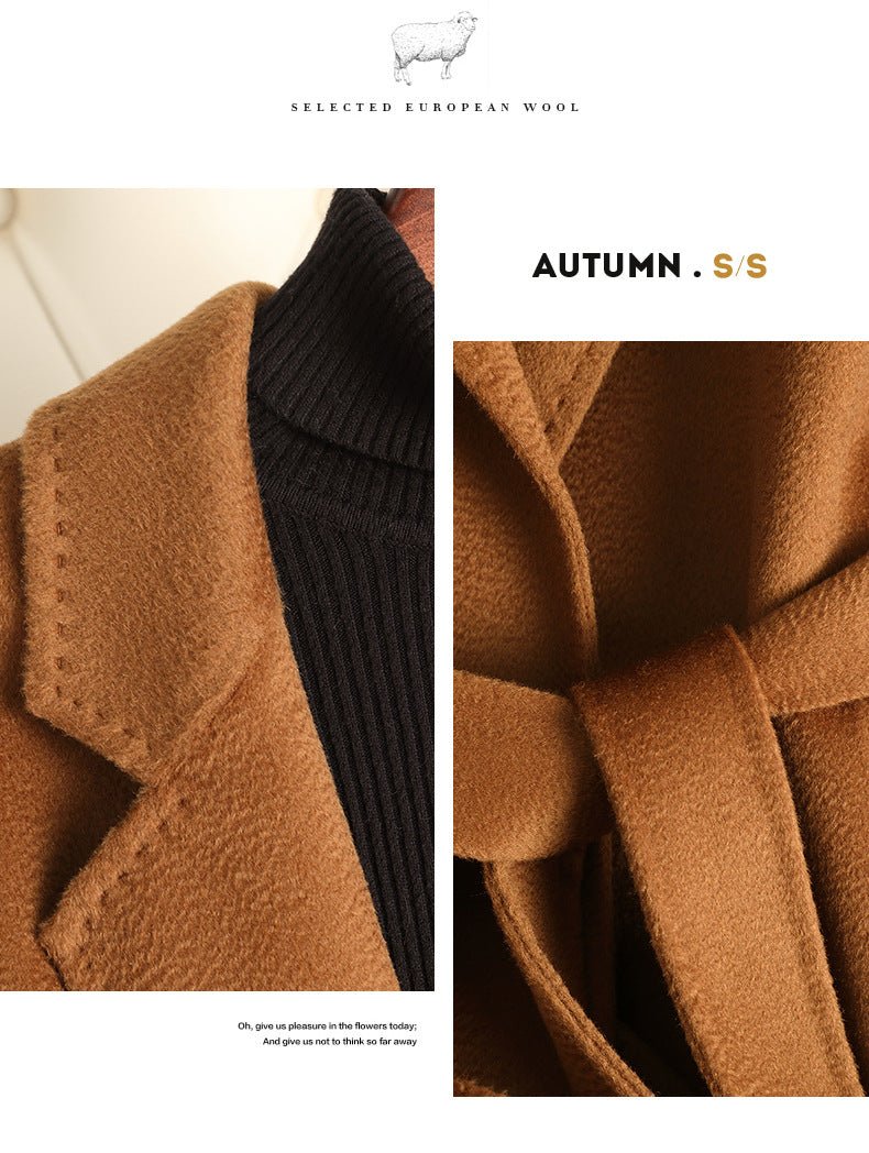 2025 New Women's Double - faced Wool Coat | Water - wave Pattern, Knee - length - 幽兹