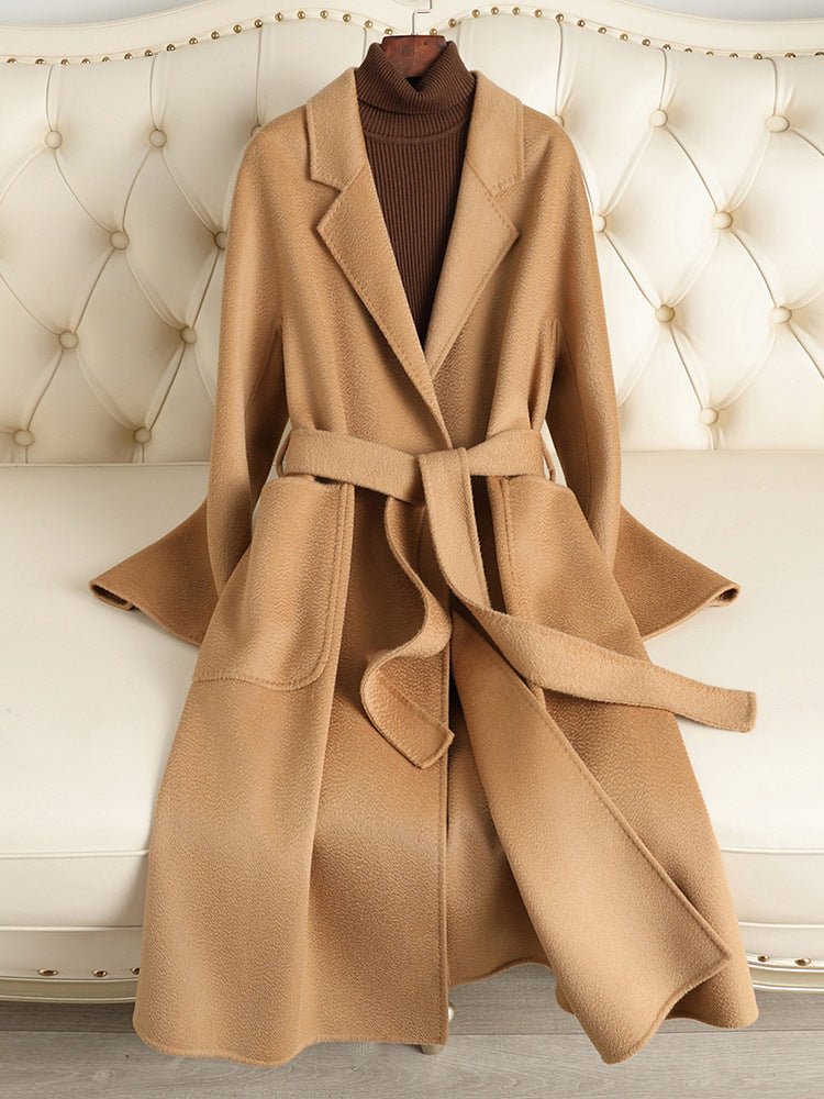 2025 New Women's Double - faced Wool Coat | Water - wave Pattern, Knee - length - 幽兹