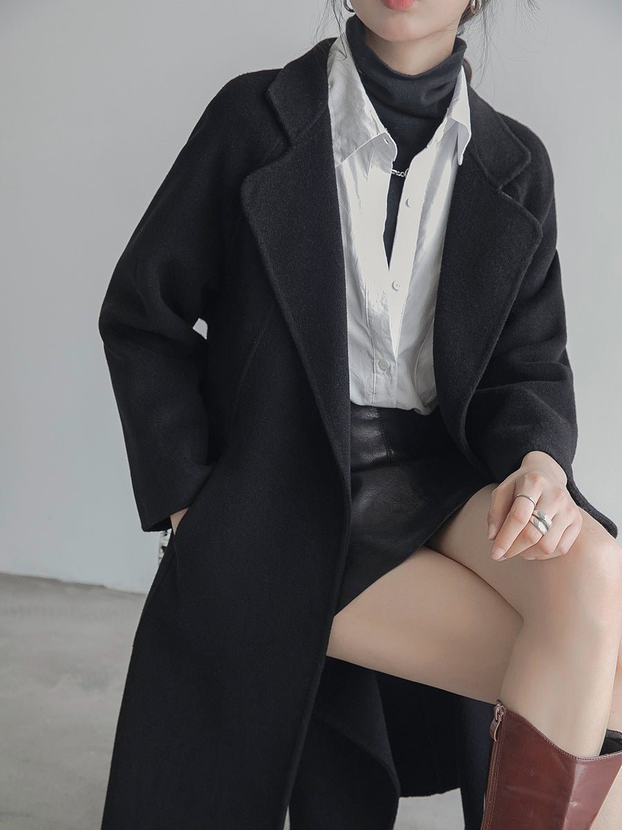 2025 New Women's Double - sided Cashmere Coat, Knee - length Loose Woolen Jacket, High - end Elegance - 幽兹
