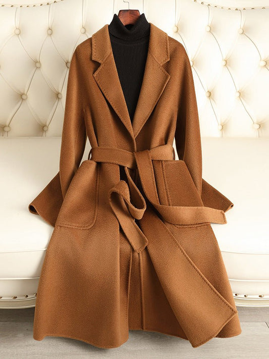 2025 New Women's Double - faced Wool Coat | Water - wave Pattern, Knee - length - 幽兹
