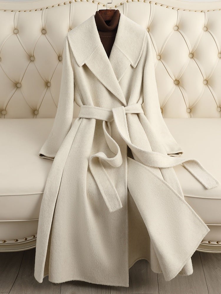 Women's Candy - colored Double - faced Wool Coat | Belted Long Trench Style - 幽兹