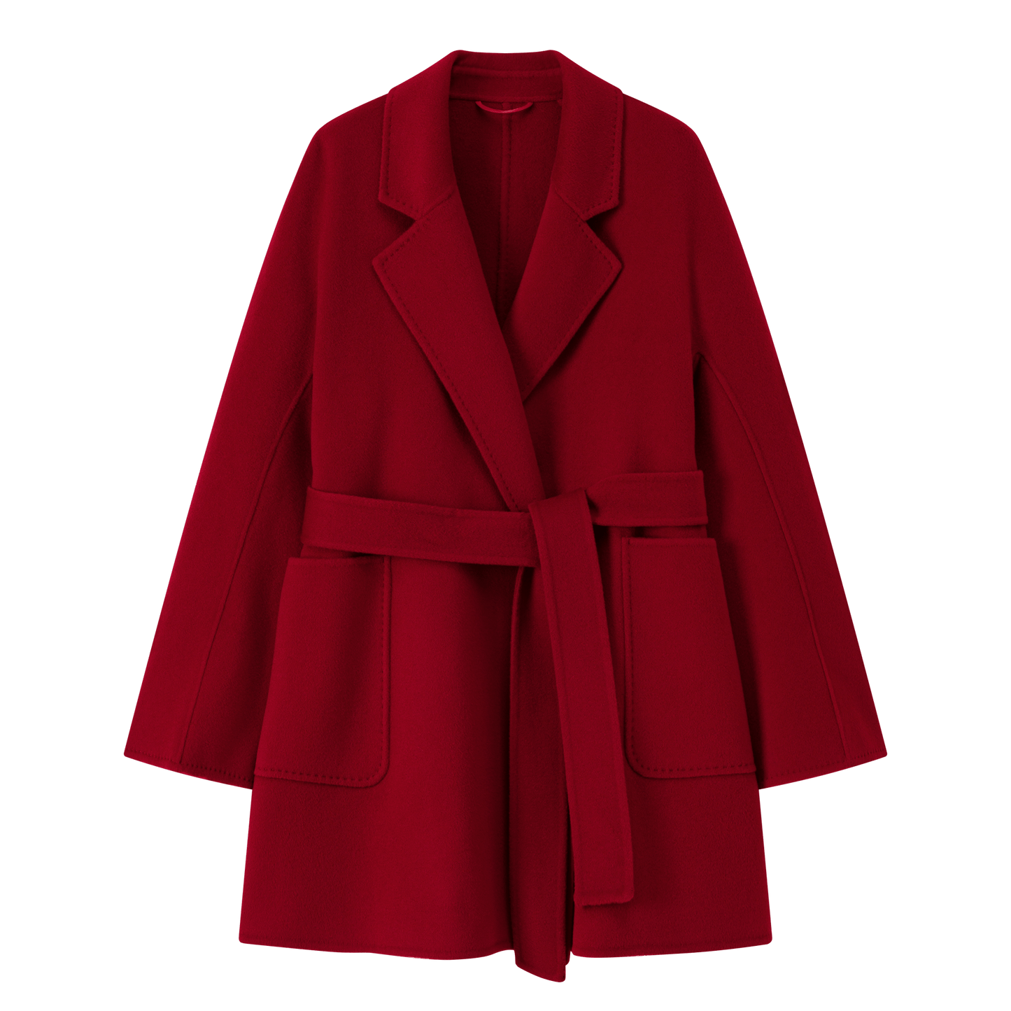 Women's Red Mid - length Robe - style Double - faced Wool Coat | Petite - Friendly, High - end Elegance - 幽兹