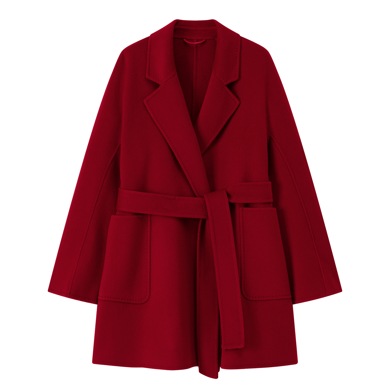 Women's Red Mid - length Robe - style Double - faced Wool Coat | Petite - Friendly, High - end Elegance - 幽兹