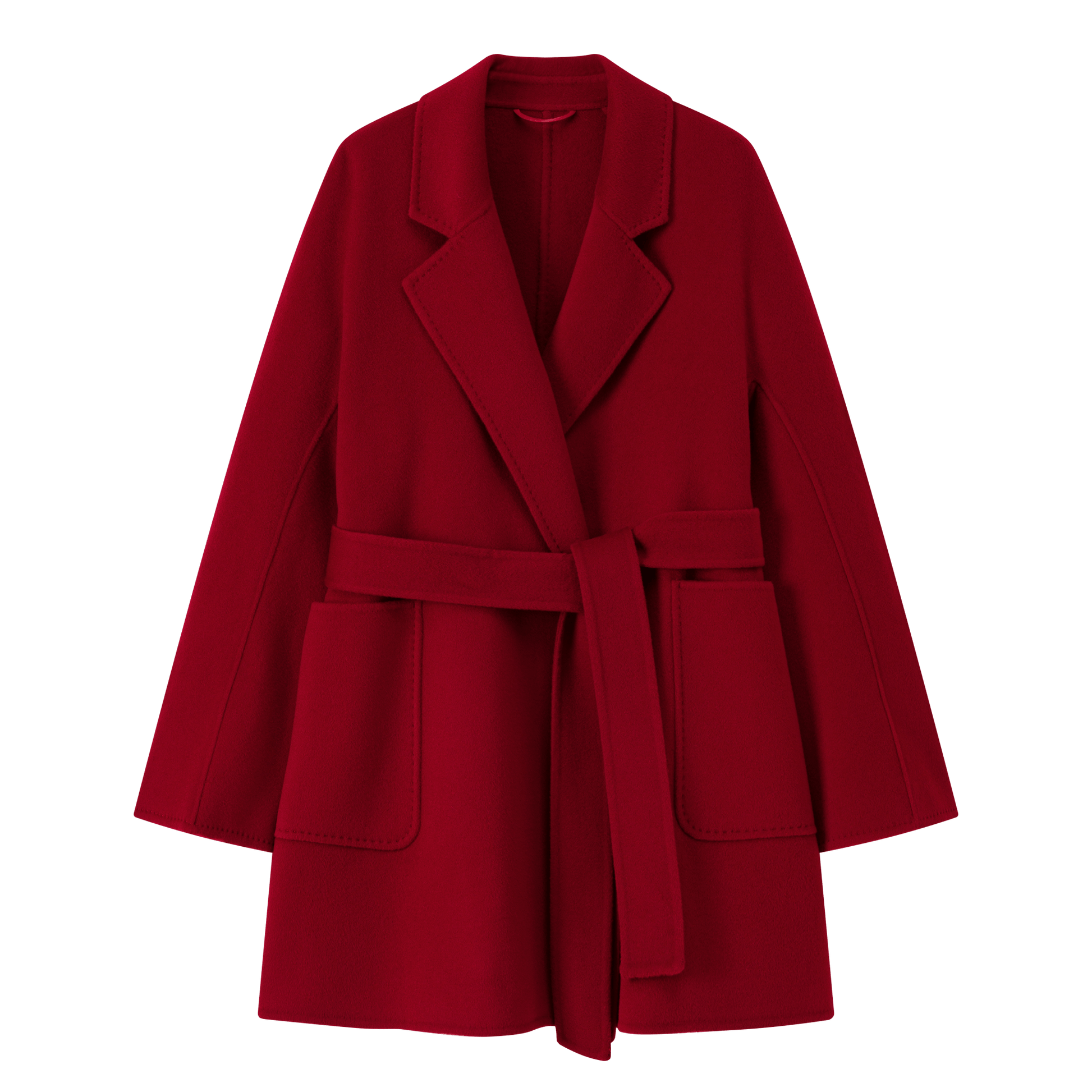 Women's Red Mid - length Robe - style Double - faced Wool Coat | Petite - Friendly, High - end Elegance - 幽兹