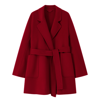 Women's Red Mid - length Robe - style Double - faced Wool Coat | Petite - Friendly, High - end Elegance - 幽兹