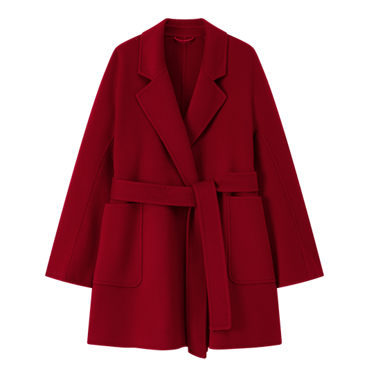Women's Red Mid - length Robe - style Double - faced Wool Coat | Petite - Friendly, High - end Elegance - 幽兹