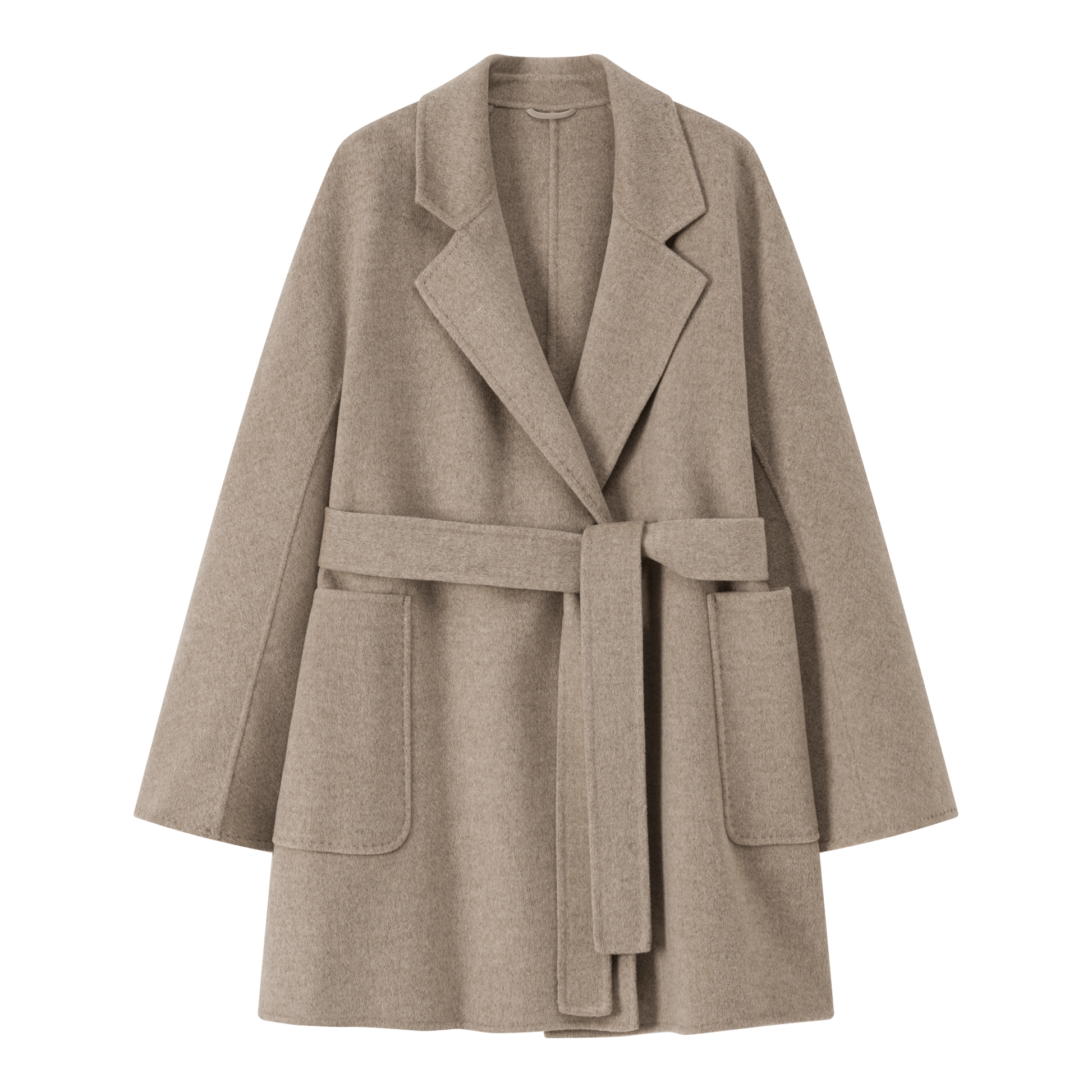 Women's Khaki Mid - length Robe - style Double - faced Wool Coat | Petite - Friendly, High - end Elegance - 幽兹