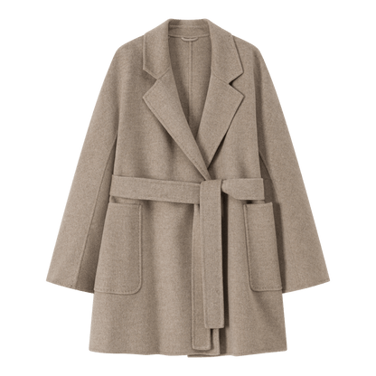 Women's Khaki Mid - length Robe - style Double - faced Wool Coat | Petite - Friendly, High - end Elegance - 幽兹