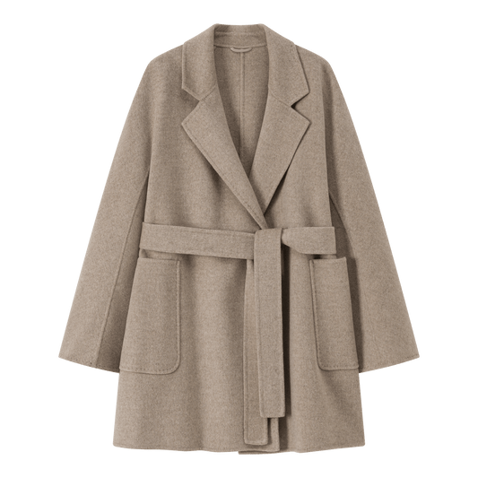 Women's Khaki Mid - length Robe - style Double - faced Wool Coat | Petite - Friendly, High - end Elegance - 幽兹